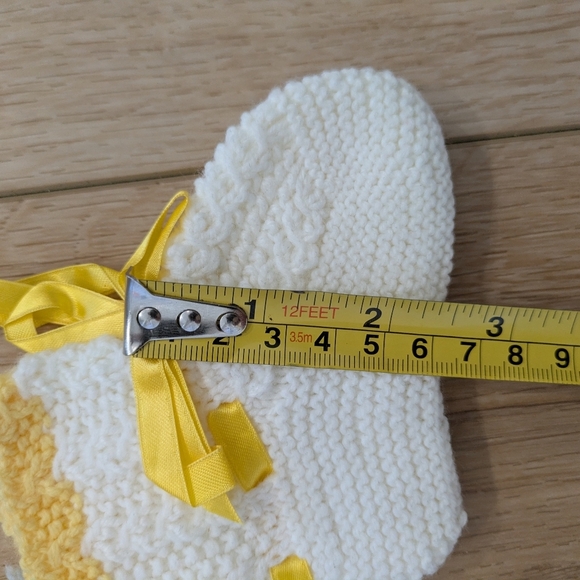 Knit Baby Booties In White & Yellow - Picture 4 of 4